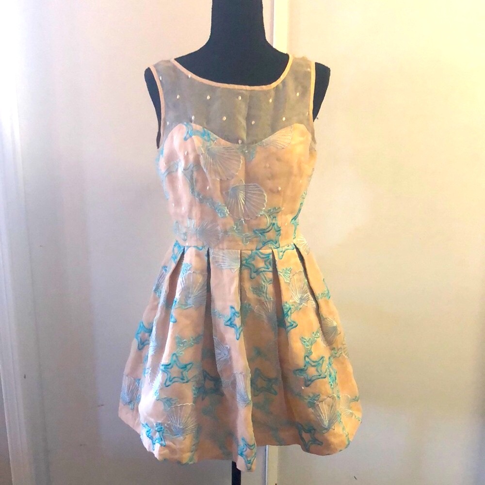 Elegant Beige and Blue Starfish Dress